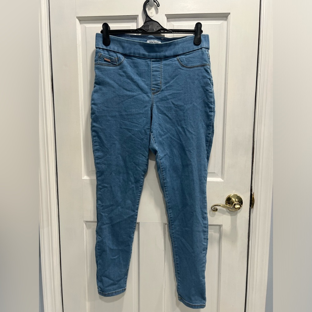 NINE WEST JEANS Heidi Pull On Skinny Medium Blue Jeans Pants SIZE 12 Pre Loved